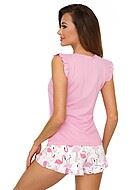 Pyjamas med top och shorts, volangkant och utsvängda ärmar, flamingo-tryck
